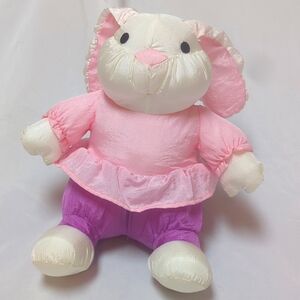 Nylon Floppy Eared White Rabbit Easter Bunny Sitting Plush 9.5" Puffalump Style